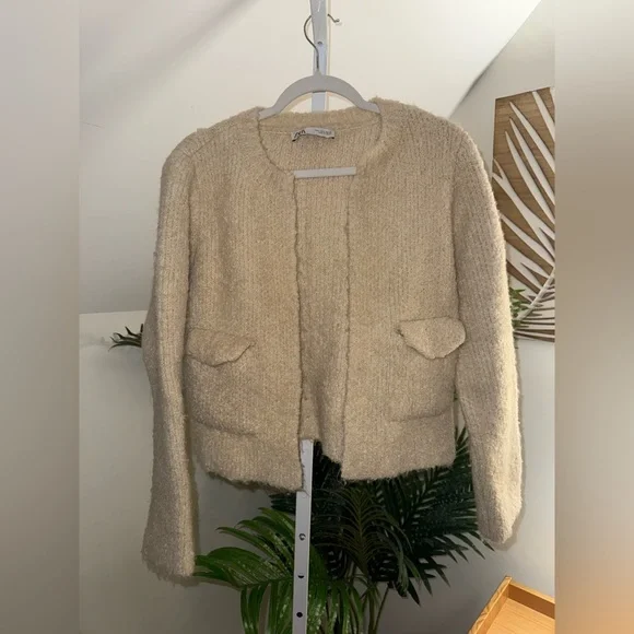 ZARA BOUCLÉ KNIT CARDIGAN ‎ ECRU - REF. 4331/171 Small - Picture 8 of 10